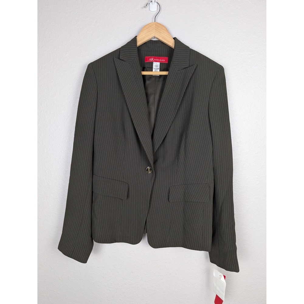Anne Klein Blazer Womens 8 Dark Gray Pinstripe Modern Suiting Career Jacket